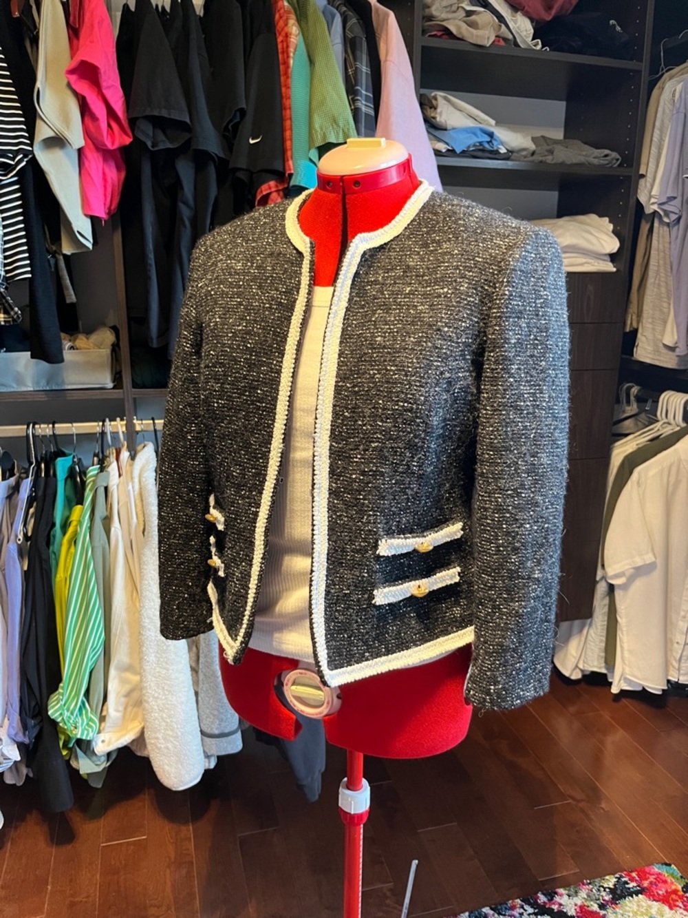 Iris Setlakwe Black Tweed Blazer with White Trim